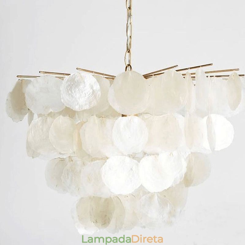 Lustre de concha natural redondo em camadas luz suspensa jantar