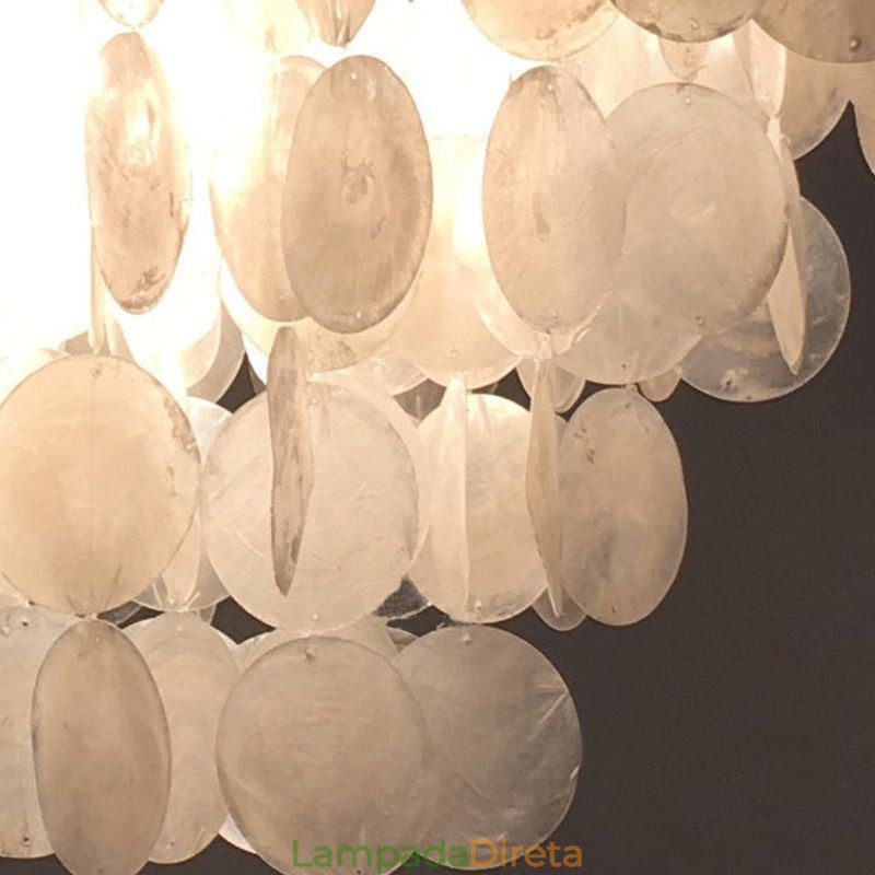 Lustre de concha natural redondo em camadas luz suspensa jantar