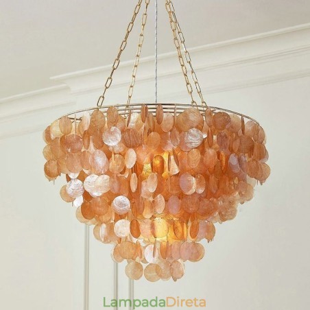 Lustre de concha natural redondo em camadas pendurado marrom claro preto Lustre de concha natural redondo em camadas pendurado marrom claro preto
