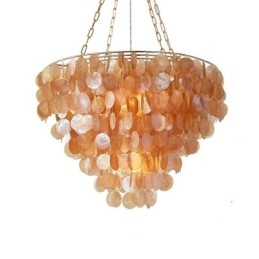 Lustre de concha natural redondo em camadas pendurado marrom claro preto