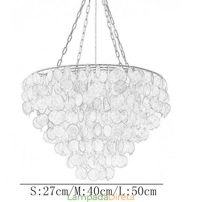 Lustre de concha natural redondo em camadas pendurado marrom claro preto