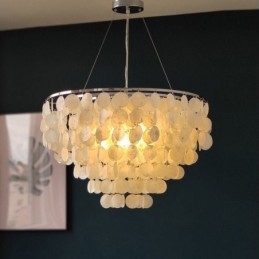 Capiz Shell Pendant Light Natural Pendurado Redondo Camadas Lustre