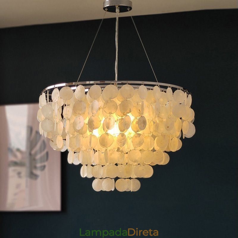 Capiz Shell Pendant Light Natural Pendurado Redondo Camadas Lustre