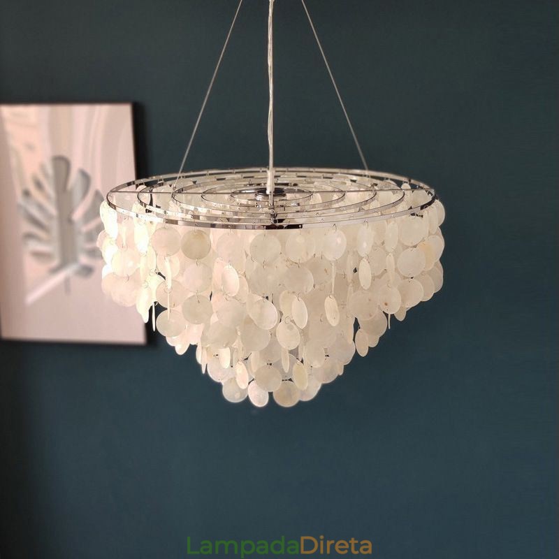 Capiz Shell Pendant Light Natural Pendurado Redondo Camadas Lustre