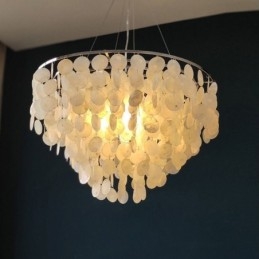 Capiz Shell Pendant Light Natural Pendurado Redondo Camadas Lustre
