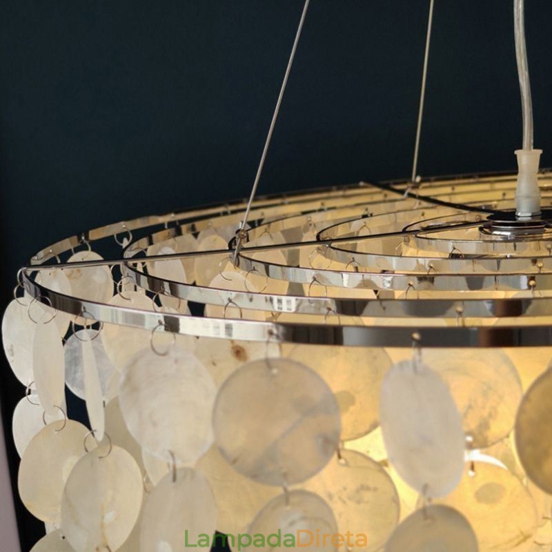 Capiz Shell Pendant Light Natural Pendurado Redondo Camadas Lustre