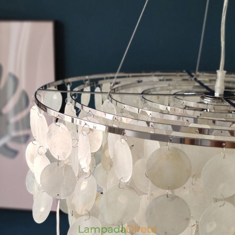 Capiz Shell Pendant Light Natural Pendurado Redondo Camadas Lustre