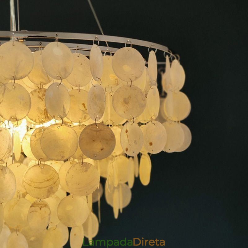 Capiz Shell Pendant Light Natural Pendurado Redondo Camadas Lustre