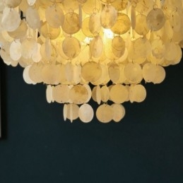 Capiz Shell Pendant Light Natural Pendurado Redondo Camadas Lustre