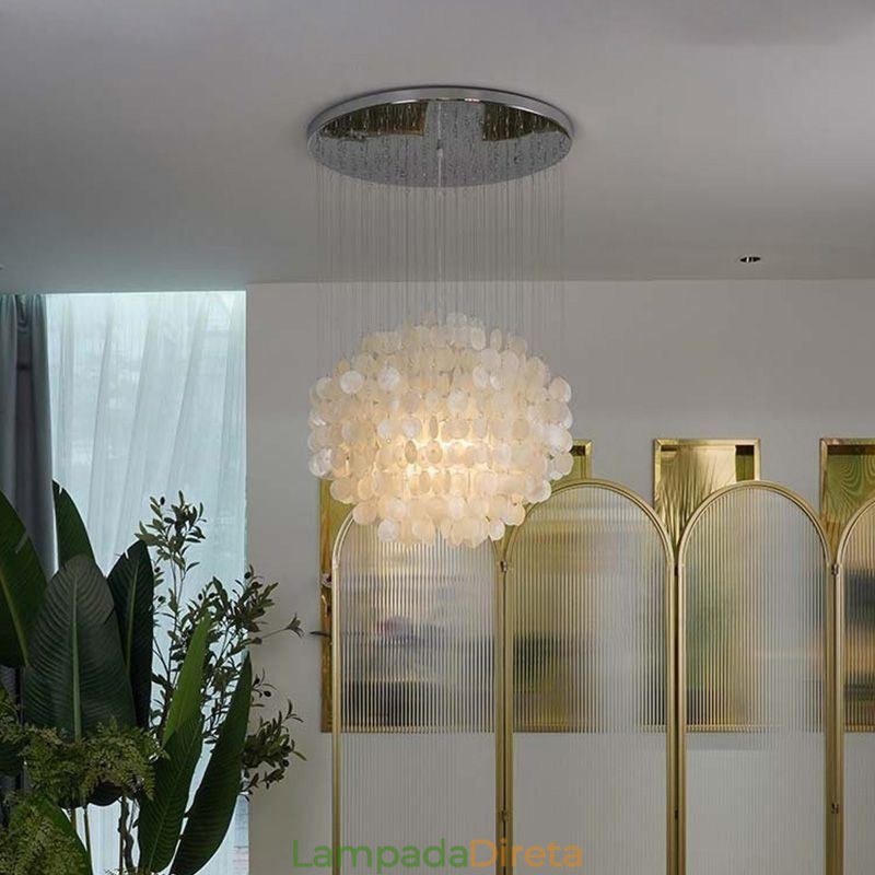 Luminária pendente moderna de concha, iluminação de teto suspensa contemporânea, sala de jantar
