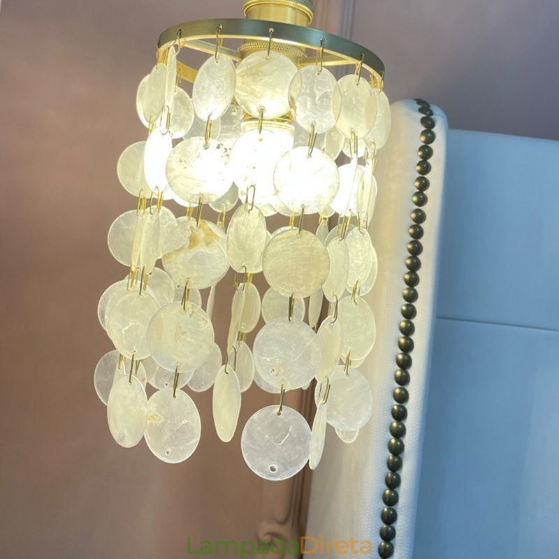 Lustre clássico moderno branco concha sombra pingente iluminação lâmpada teto