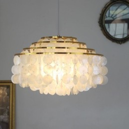 Lustre moderno Raindrop, abajur de concha branca, iluminação pendente de teto