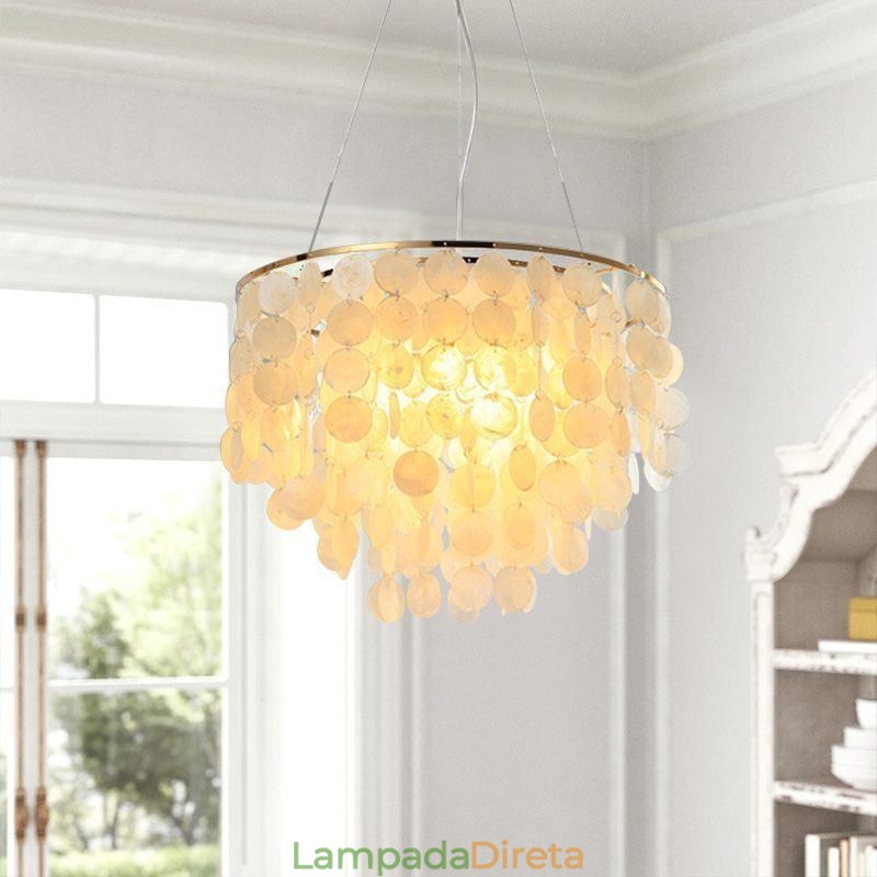 Luminária pendente de teto moderna em concha branca Lustre
