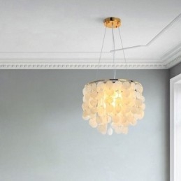 Luminária pendente de teto moderna em concha branca Lustre