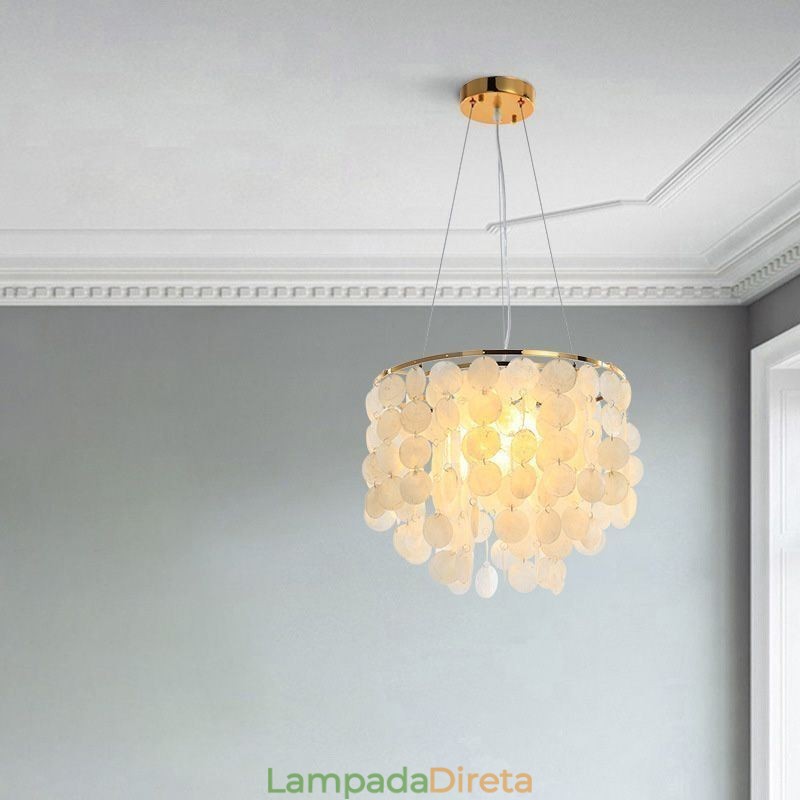 Luminária pendente de teto moderna em concha branca Lustre