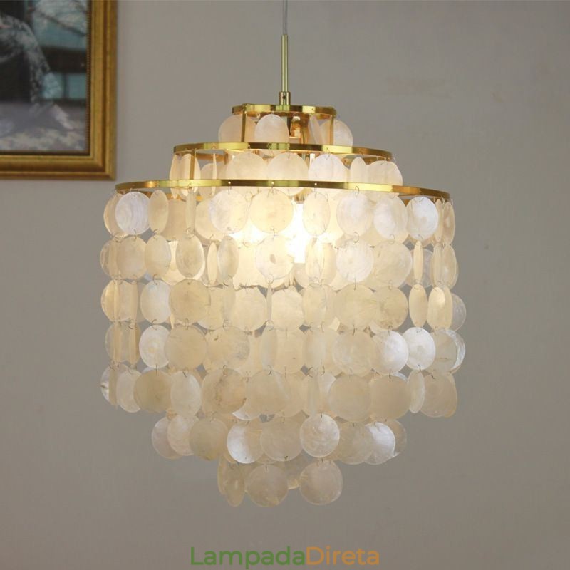 Luminária pendente moderna clássica, abajur de concha branca