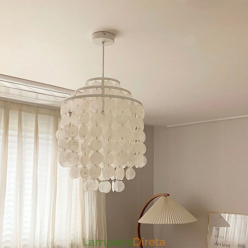 Luminária pendente moderna clássica, abajur de concha branca