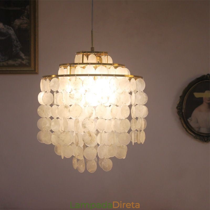Luminária pendente moderna clássica, abajur de concha branca
