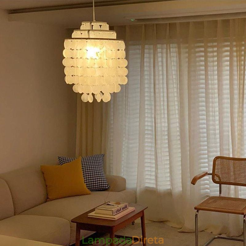 Luminária pendente moderna clássica, abajur de concha branca