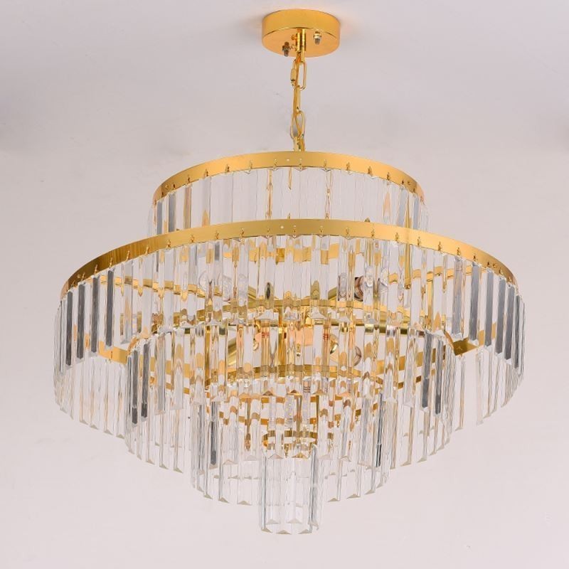 Luminária pendente de cristal dourado 4 níveis iluminação de teto 7 luzes
