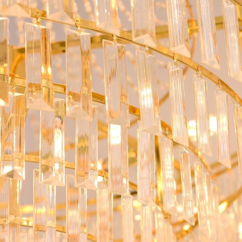 Luminária pendente de cristal dourado 4 níveis iluminação de teto 7 luzes