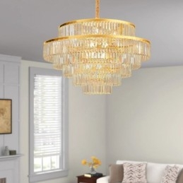 Luminária pendente de cristal dourado 5 níveis iluminação de teto 7 luzes