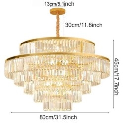 Luminária pendente de cristal dourado 5 níveis iluminação de teto 7 luzes