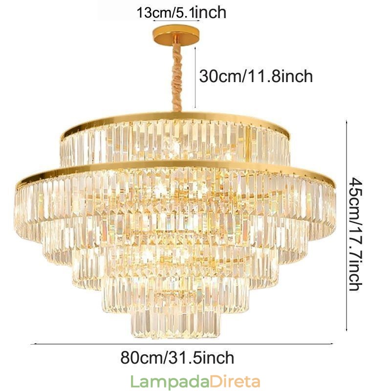Luminária pendente de cristal dourado 5 níveis iluminação de teto 7 luzes
