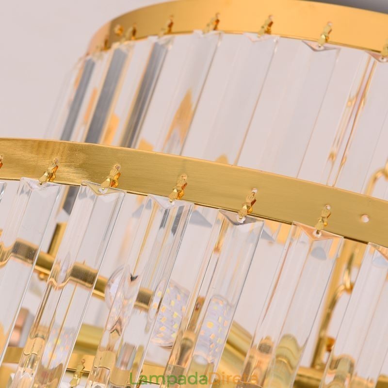 Luminária pendente de cristal dourado 5 níveis iluminação de teto 7 luzes