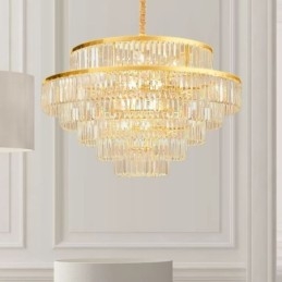 Luminária pendente de cristal dourado 5 níveis iluminação de teto 7 luzes