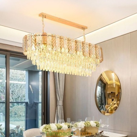 Luminária pendente de cristal moderna Luminária pendente oval de luxo Luminária pendente de cristal moderna Luminária pendente oval de luxo