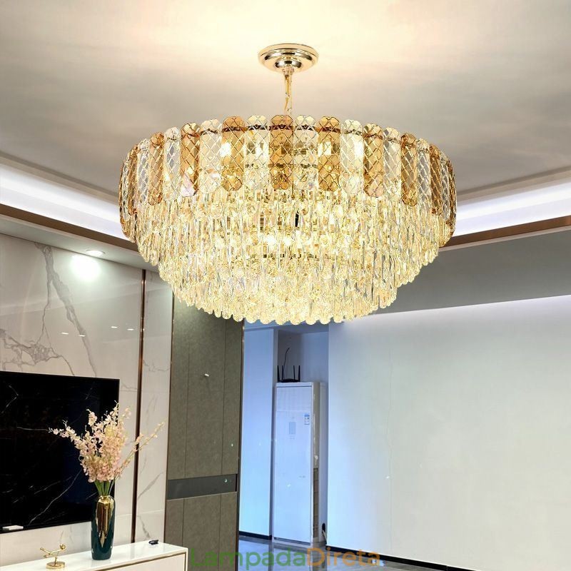 Luminária pendente europeia de luxo, luminária de teto de cristal