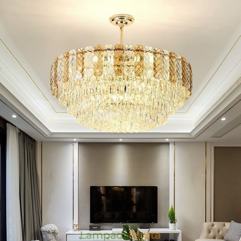 Luminária pendente europeia de luxo, luminária de teto de cristal