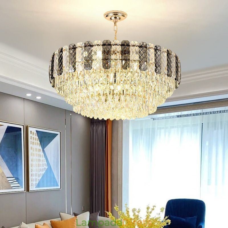 Luminária pendente europeia de luxo, luminária de teto de cristal