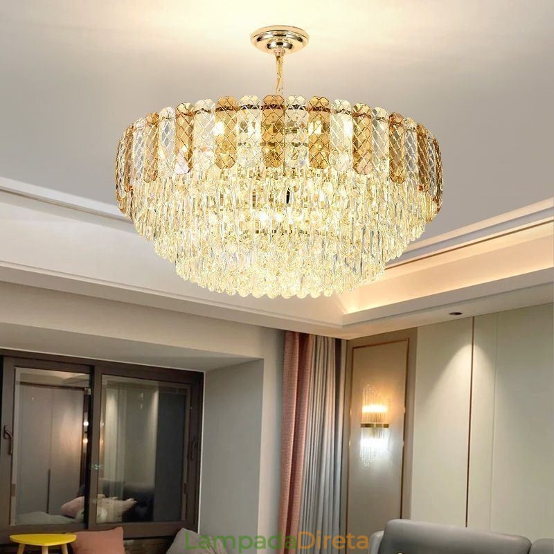 Luminária pendente europeia de luxo, luminária de teto de cristal