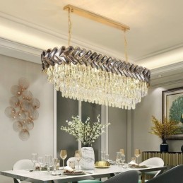 Luminária pendente de cristal europeia, luminária de teto oval de luxo