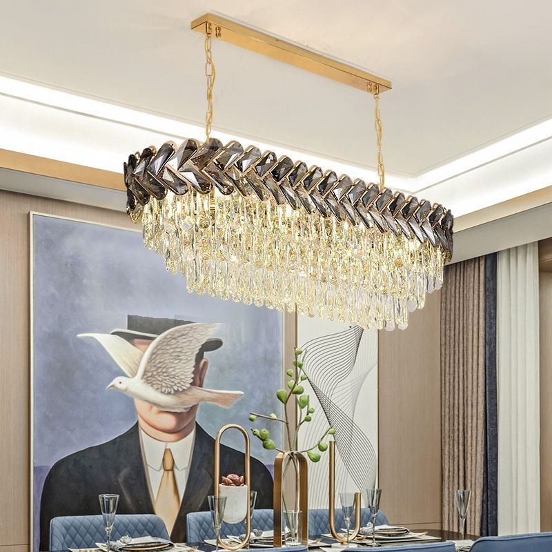 Luminária pendente de cristal europeia, luminária de teto oval de luxo