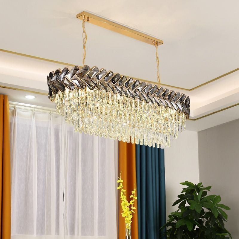 Luminária pendente de cristal europeia, luminária de teto oval de luxo