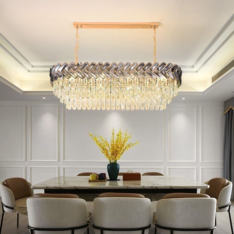 Luminária pendente de cristal europeia, luminária de teto oval de luxo