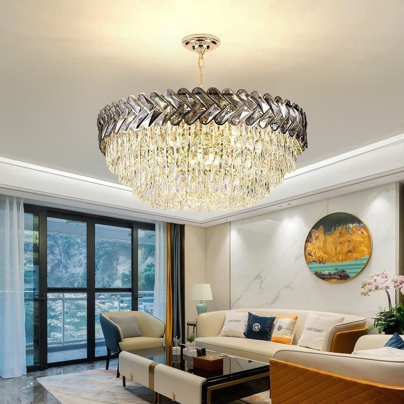 Luminária pendente de cristal dourada para teto