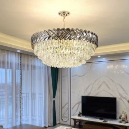 Luminária pendente de cristal dourada para teto
