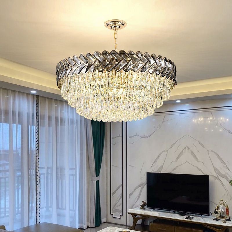 Luminária pendente de cristal dourada para teto