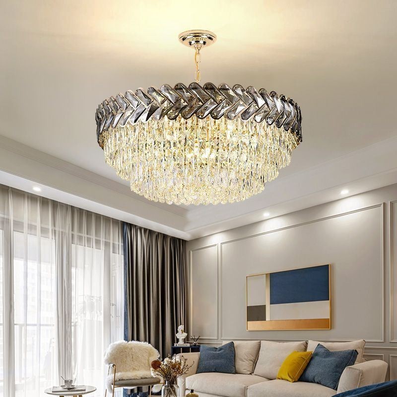 Luminária pendente de cristal dourada para teto