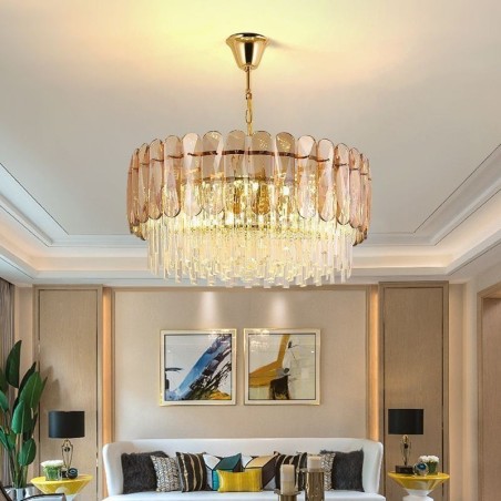 Luminária pendente de luxo em cristal dourado para teto Luminária pendente de luxo em cristal dourado para teto