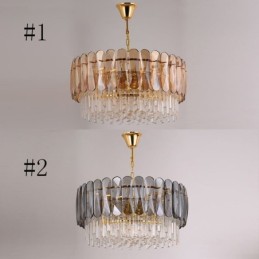 Luminária pendente de luxo em cristal dourado para teto