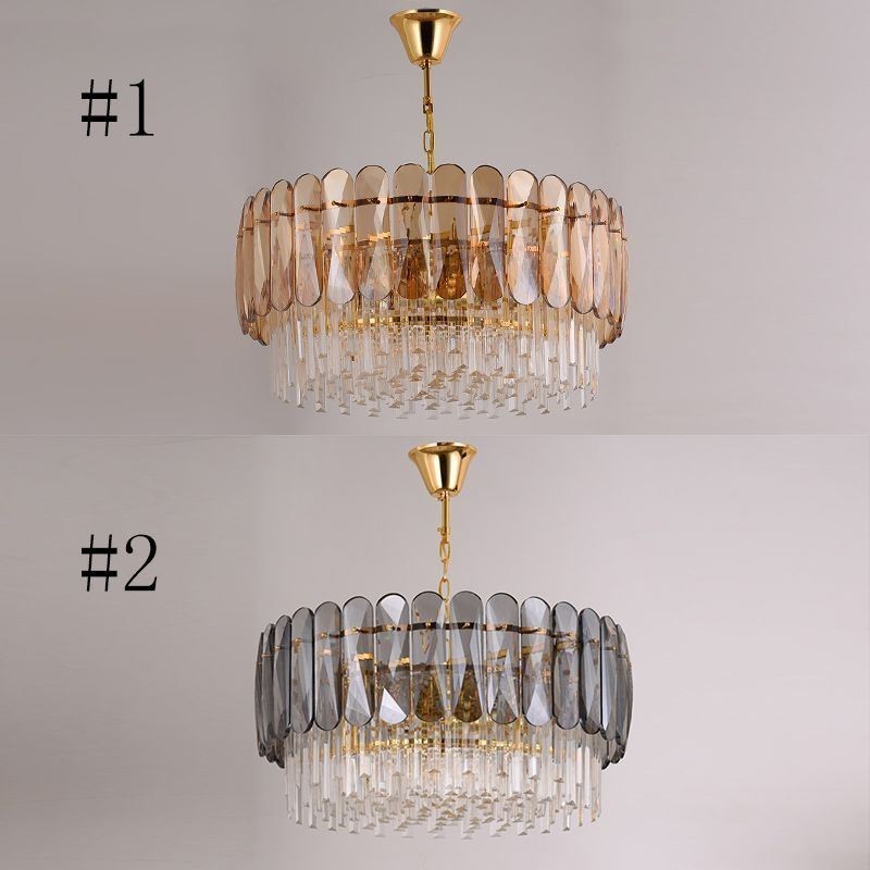 Luminária pendente de luxo em cristal dourado para teto