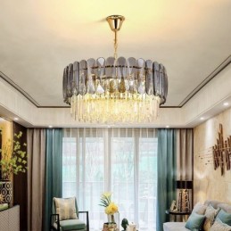 Luminária pendente de luxo em cristal dourado para teto