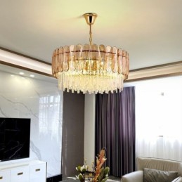 Luminária pendente de luxo em cristal dourado para teto