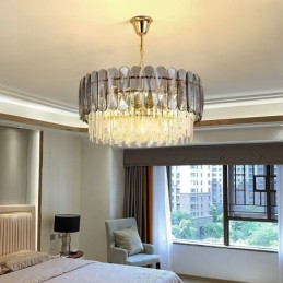 Luminária pendente de luxo em cristal dourado para teto