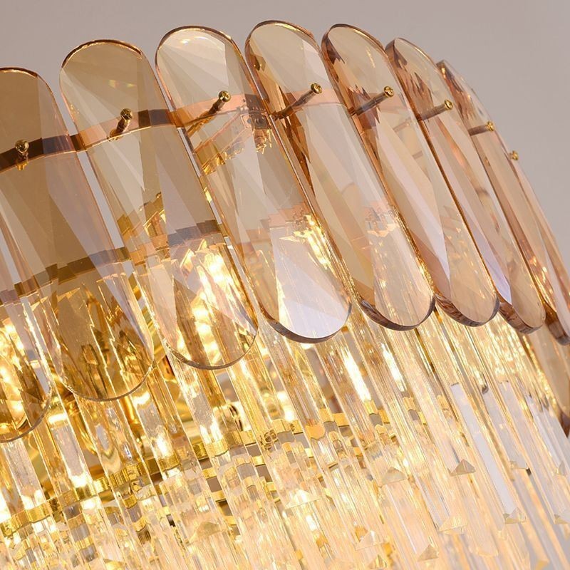 Luminária pendente de luxo em cristal dourado para teto